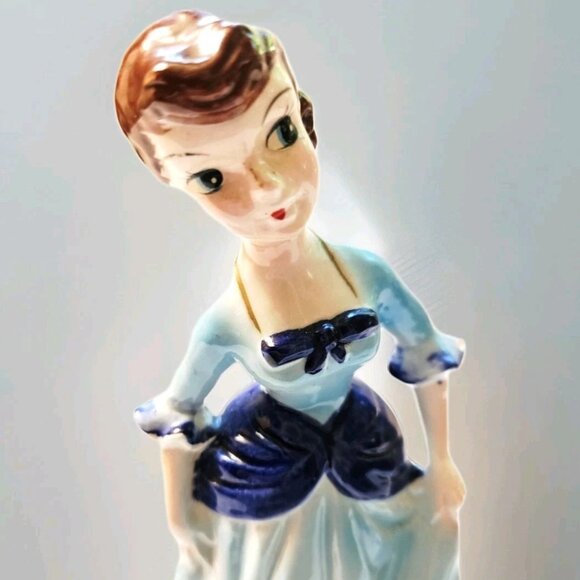 Kreiss Vintage Victorian Lady in Blue Dress Porcelain Figurine 7 3/8" Tall - Picture 2 of 7